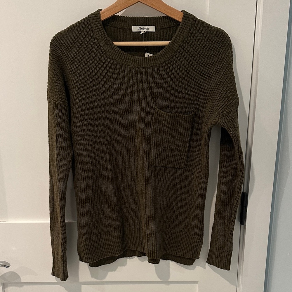 Madewell Thompson pocket pullover sweater Dark Green Olive XS NWT